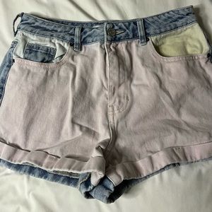 Pacsun high rise color block pastel pink yellow mom denim shorts